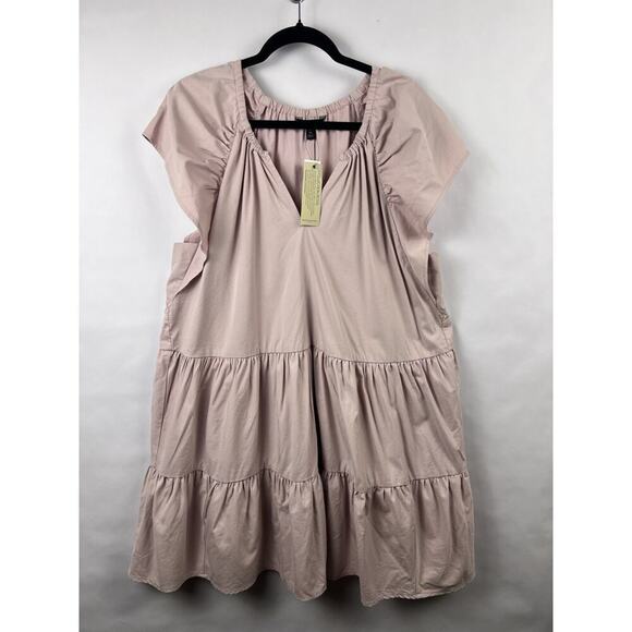 Banana Republic Tiered Midi Dress, Mauve Pink, Cotton Blend XL Petite Feminine - Picture 2 of 11